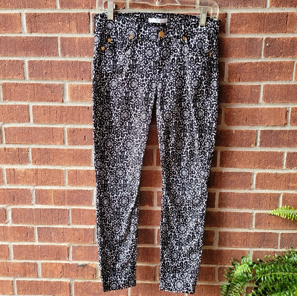 7FAM Black & White Skinny Jeans